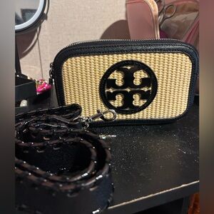 Tory Burch Tan and Black Woven Crossbody